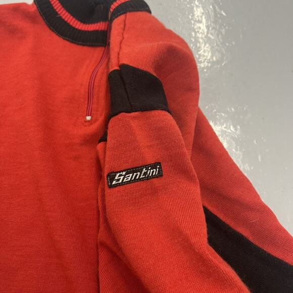 Vintage 60s 70s Santini Red Rayon Cycling 1/4 Zip Shirt - Picture 3 of 5